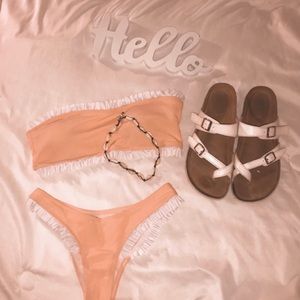 pink ruffled 'triangl' bathing suit